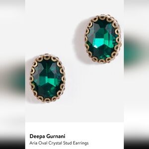 Deepa Gurnari Aria Oval Crystal Stud Earrings In Emerald